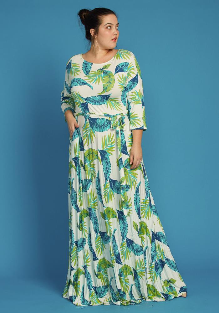 plus size leaf print maxi dress