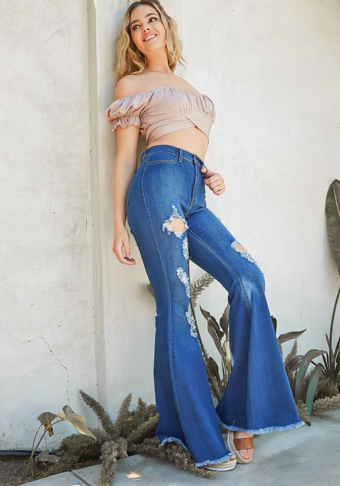 window pane bell bottom jeans