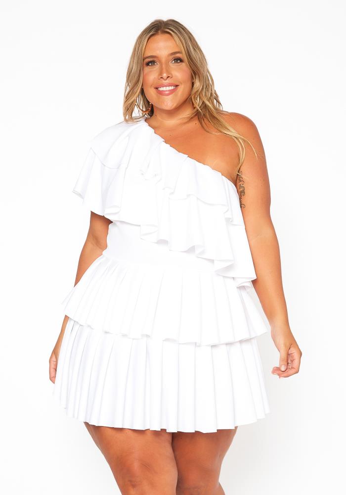plus size one shoulder white dress